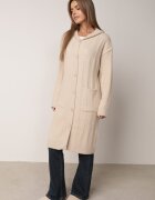 j&x Cardigan lung descheiat cu bumbac lână și glugă cu împletituri Jadani Bej