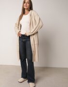 j&x Cardigan lung descheiat cu bumbac lână și glugă cu împletituri Jadani Bej