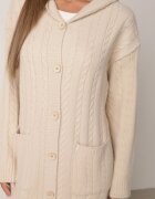 j&x Cardigan lung descheiat cu bumbac lână și glugă cu împletituri Jadani Bej