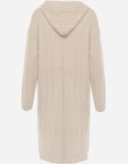 j&x Cardigan lung descheiat cu bumbac lână și glugă cu împletituri Jadani Bej