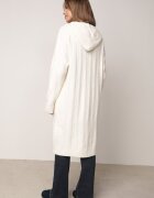 j&x Cardigan lung descheiat cu bumbac lână și glugă cu împletituri Jadani Bej deschis