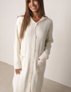 j&x Cardigan lung descheiat cu bumbac lână și glugă cu împletituri Jadani Bej deschis