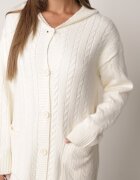 j&x Cardigan lung descheiat cu bumbac lână și glugă cu împletituri Jadani Bej deschis