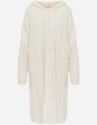 j&x Cardigan lung descheiat cu bumbac lână și glugă cu împletituri Jadani Bej deschis