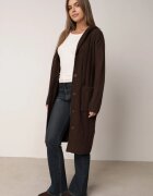 j&x Cardigan lung descheiat cu bumbac lână și glugă cu împletituri Jadani Maro