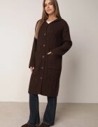 j&x Cardigan lung descheiat cu bumbac lână și glugă cu împletituri Jadani Maro