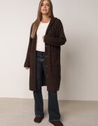 j&x Cardigan lung descheiat cu bumbac lână și glugă cu împletituri Jadani Maro