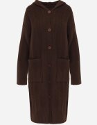 j&x Cardigan lung descheiat cu bumbac lână și glugă cu împletituri Jadani Maro
