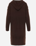 j&x Cardigan lung descheiat cu bumbac lână și glugă cu împletituri Jadani Maro