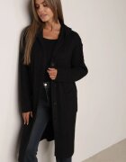 j&x Cardigan lung descheiat cu bumbac lână și glugă cu împletituri Jadani Negru