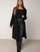 j&x Cardigan lung descheiat cu bumbac lână și glugă cu împletituri Jadani Negru