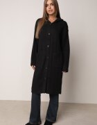 j&x Cardigan lung descheiat cu bumbac lână și glugă cu împletituri Jadani Negru