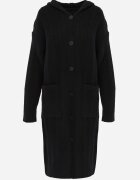 j&x Cardigan lung descheiat cu bumbac lână și glugă cu împletituri Jadani Negru
