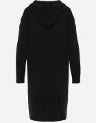 j&x Cardigan lung descheiat cu bumbac lână și glugă cu împletituri Jadani Negru