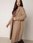 j&x Cardigan lung descheiat cu lână și cu glugă Ciliafa Bej
