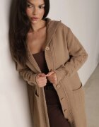 j&x Cardigan lung descheiat cu lână și cu glugă Ciliafa Bej