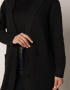 j&x Cardigan lung descheiat cu lână și cu glugă Ciliafa Negru