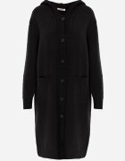 j&x Cardigan lung descheiat cu lână și cu glugă Ciliafa Negru