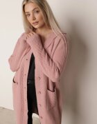 j&x Cardigan lung descheiat cu lână și cu glugă Ciliafa Roz