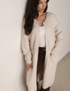 j&x Cardigan lung fără închidere cu lână cu glugă și broșă decorativă Saromia Bej