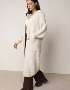 j&x Cardigan lung fără închidere cu lână cu glugă și broșă decorativă Saromia Bej