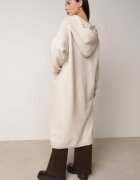 j&x Cardigan lung fără închidere cu lână cu glugă și broșă decorativă Saromia Bej