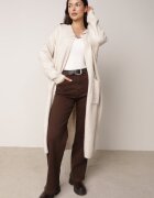 j&x Cardigan lung fără închidere cu lână cu glugă și broșă decorativă Saromia Bej