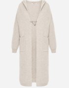 j&x Cardigan lung fără închidere cu lână cu glugă și broșă decorativă Saromia Bej