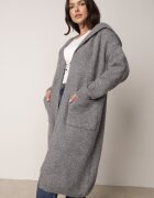 j&x Cardigan lung fără închidere cu lână cu glugă și broșă decorativă Saromia Gri
