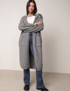 j&x Cardigan lung fără închidere cu lână cu glugă și broșă decorativă Saromia Gri
