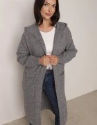 j&x Cardigan lung fără închidere cu lână cu glugă și broșă decorativă Saromia Gri