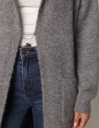 j&x Cardigan lung fără închidere cu lână cu glugă și broșă decorativă Saromia Gri
