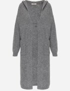 j&x Cardigan lung fără închidere cu lână cu glugă și broșă decorativă Saromia Gri