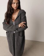 j&x Cardigan lung fără închidere cu lână cu glugă și broșă decorativă Saromia Gri închis
