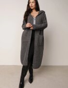 j&x Cardigan lung fără închidere cu lână cu glugă și broșă decorativă Saromia Gri închis