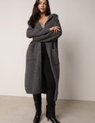 j&x Cardigan lung fără închidere cu lână cu glugă și broșă decorativă Saromia Gri închis
