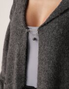 j&x Cardigan lung fără închidere cu lână cu glugă și broșă decorativă Saromia Gri închis