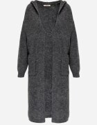 j&x Cardigan lung fără închidere cu lână cu glugă și broșă decorativă Saromia Gri închis