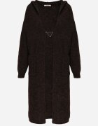 j&x Cardigan lung fără închidere cu lână cu glugă și broșă decorativă Saromia Maro