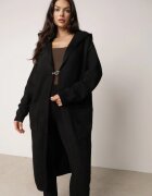 j&x Cardigan lung fără închidere cu lână cu glugă și broșă decorativă Saromia Negru