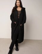 j&x Cardigan lung fără închidere cu lână cu glugă și broșă decorativă Saromia Negru