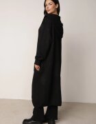 j&x Cardigan lung fără închidere cu lână cu glugă și broșă decorativă Saromia Negru