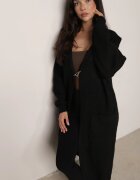 j&x Cardigan lung fără închidere cu lână cu glugă și broșă decorativă Saromia Negru