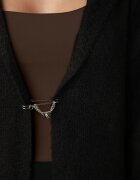 j&x Cardigan lung fără închidere cu lână cu glugă și broșă decorativă Saromia Negru