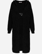 j&x Cardigan lung fără închidere cu lână cu glugă și broșă decorativă Saromia Negru