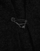 j&x Cardigan lung fără închidere cu lână cu glugă și broșă decorativă Saromia Negru