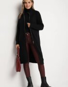 j&x Cardigan Negru din Lână cu Croială Dreaptă Lungă cu Guler Înalt cu Fermoar Boniala