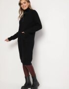 j&x Cardigan Negru din Lână cu Croială Dreaptă Lungă cu Guler Înalt cu Fermoar Boniala