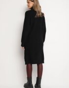j&x Cardigan Negru din Lână cu Croială Dreaptă Lungă cu Guler Înalt cu Fermoar Boniala