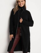 j&x Cardigan Negru din Lână cu Croială Dreaptă Lungă cu Guler Înalt cu Fermoar Boniala